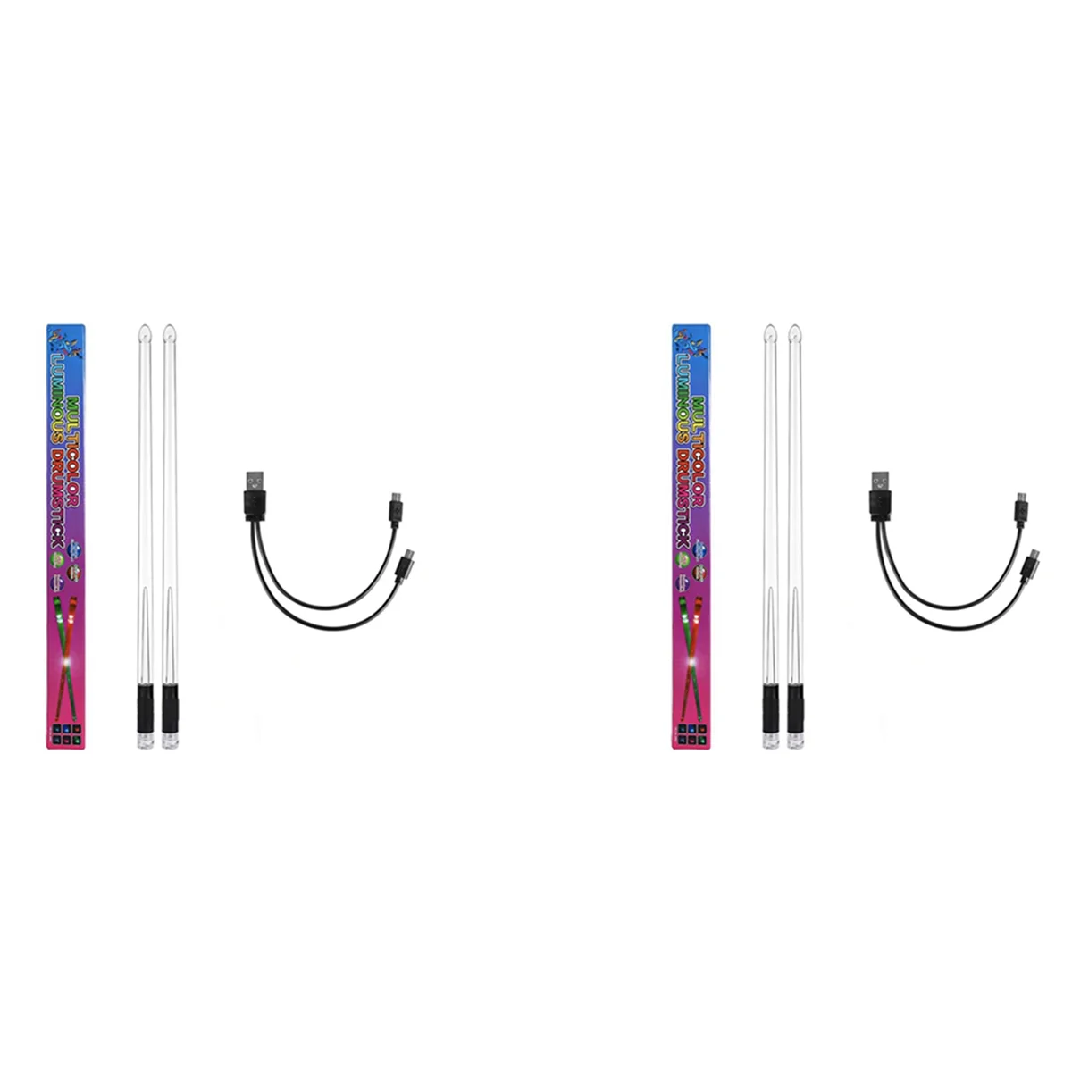 

ABME 2X LED Light Emitting Drumsticks 15 Colour Gradient USB Rechargeable+Switch Electronic Drumsticks for Stage Performance