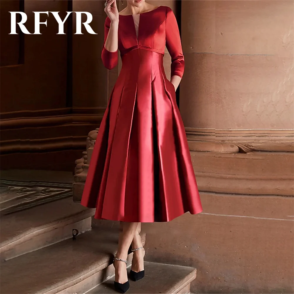 RFYR Red Stain Short Party Dresses V Neck Night Dresses Pleat 4-16inch Sleeves Celebrity Dresses vestidos de fiesta Customized