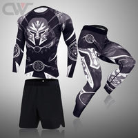 Mens Compression Sets Spartan 3D Wolf Teenager T-shirts Long Sleeve T Shirt Men Lycra MMA Gym T Shirts Brand Clothing Tights