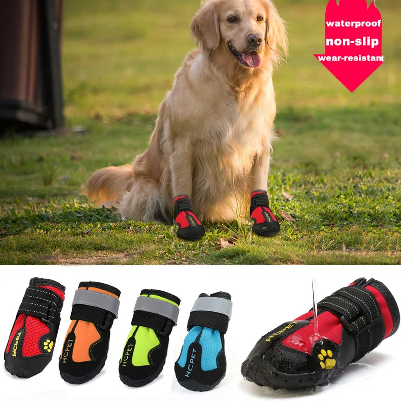 4 unids/set de zapatos para perros, botas reflectantes impermeables para perros, botines cálidos para lluvia y nieve, calcetines antideslizantes, calzado para perros medianos y grandes