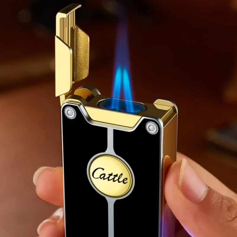 High Quality Metal Double Jet Flame Butane Gas Cigar Lighter Outdoor Windproof Power Display USB Electric Lighters Smoking Gifts