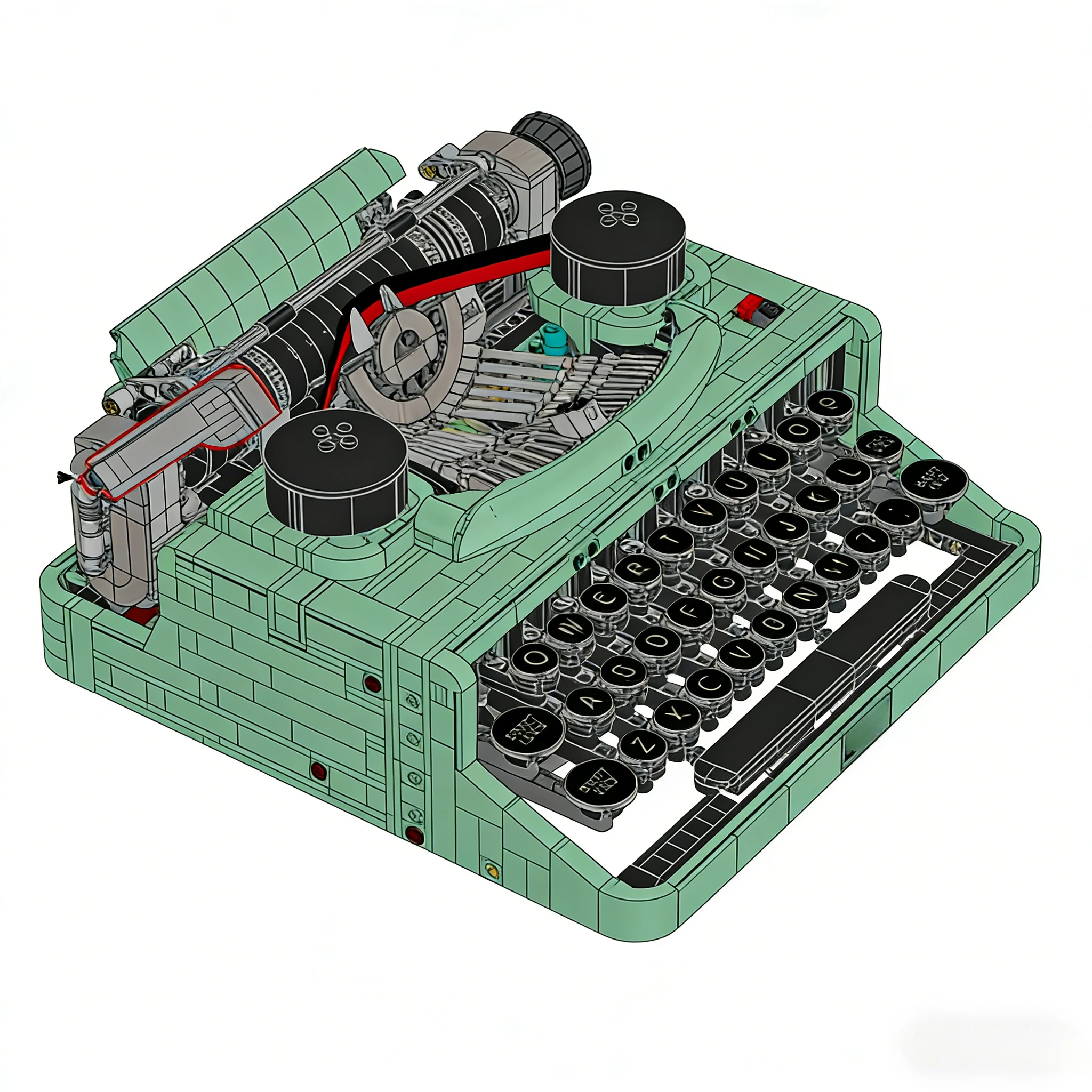 Grüne Schreibmaschine Modell 21327 Bausteine-Sets, geeignet für Weihnachtsgeschenke, kompatibel mit Legoed Particles, 2079 Stück.
