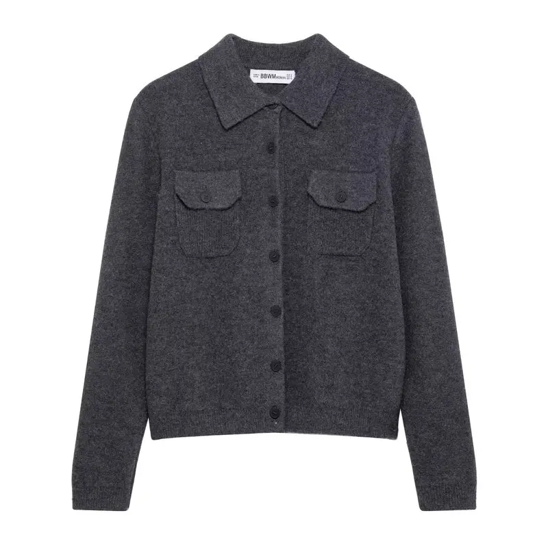 

Winter 2024 New Simple Collar Long Sve Flat Needle Outerwear Women's Faion Commute Sle Regular Length Open Cardigan