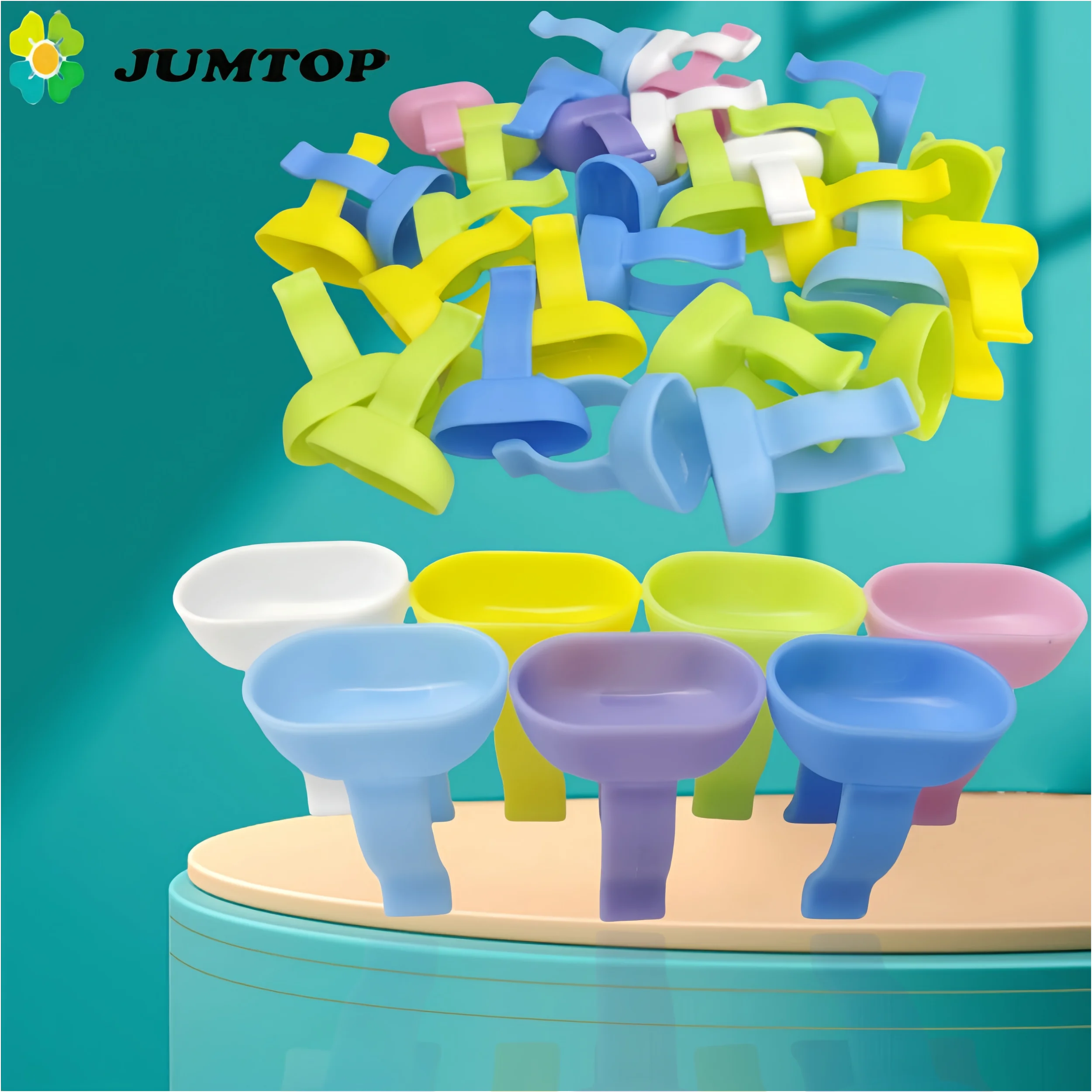 JUMTOP 100Pcs Dental Mixing Finger Ring Bowl Cup Plastic Silicone Holder Dappen Dish Prophy Paste Rings Handy Tool
