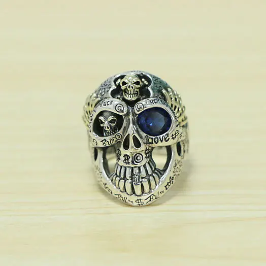 

925 sterling silver hip-hop trendy and domineering graffiti skull ring Men's rough crazy Instagram niche design ring