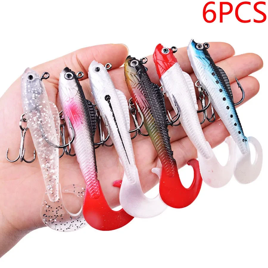6 stks/zak Kunstaas Kit Visgerei Zacht Aas Jig Head Wobblers Voor Zeebaars Lepel Snoek Karpervissen Lokt Set Swimbait