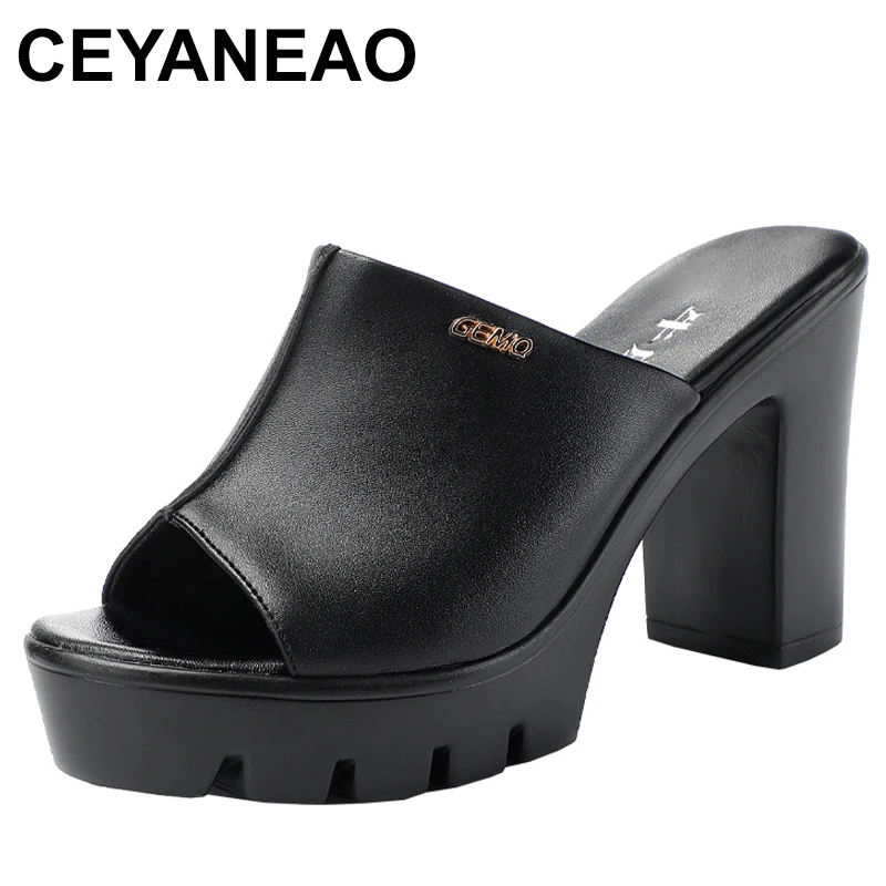 10cm Heel Platform Slippers Women Wedding Shoes Summer Open Head dermis Slides High Heels Slippers Ladies 34 43