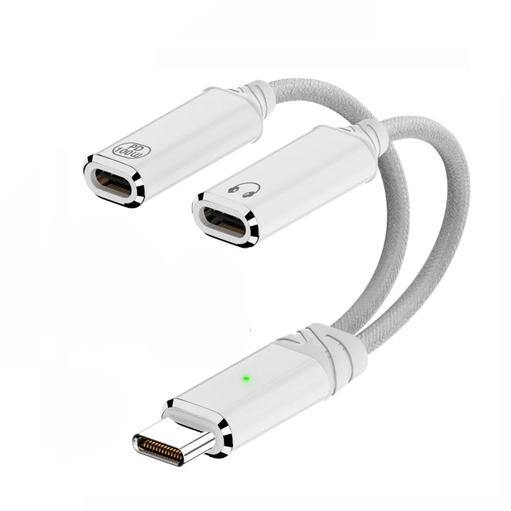 2 in 1 Design 2-in-1 USB C OTG Adapter Fast Charging PD 100W 2 in 1 USB Type C Audio Cable 480Mbps Data Transfer USB Female Port