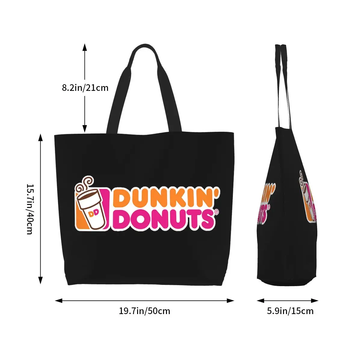 Dunkin Donuts Shopping Tote Bag Canvas Large Capacity Shoulder Bags Shopper Grocery Handbag for Women view 6