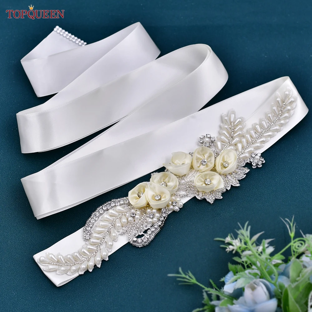 TOPQUEEN S321 Wedding Flower Belt Bridal Sash Accessories Dress Decoration Applique Maternity Wide Sash