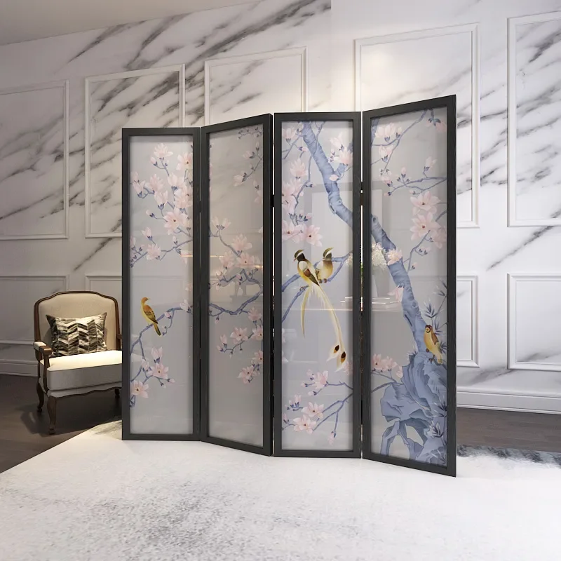 New Chinese Style Folding Screen Partition for Modern Simple Living Room Home Decor Movable Room Divider for Tea Room Flower