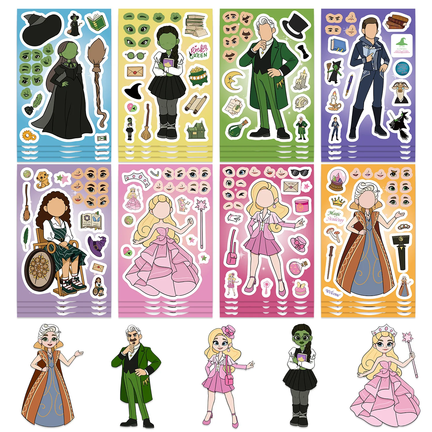 8/16/24PCS Magic Witch Make a Face Stickers Cute Cartoon Face Changing DIY Phone Notebook Decoration Waterproof Stickers