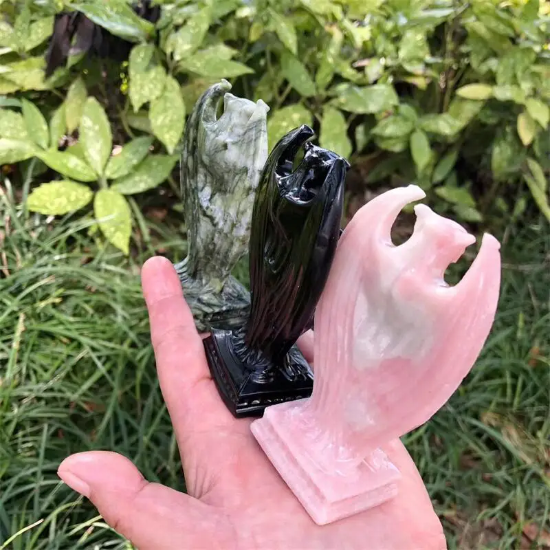 10CM Natural Quartz Stone Gargoyle Carving Figurine Ornament Healing Craft Home Decor Stone Holiday Gift 1PCS