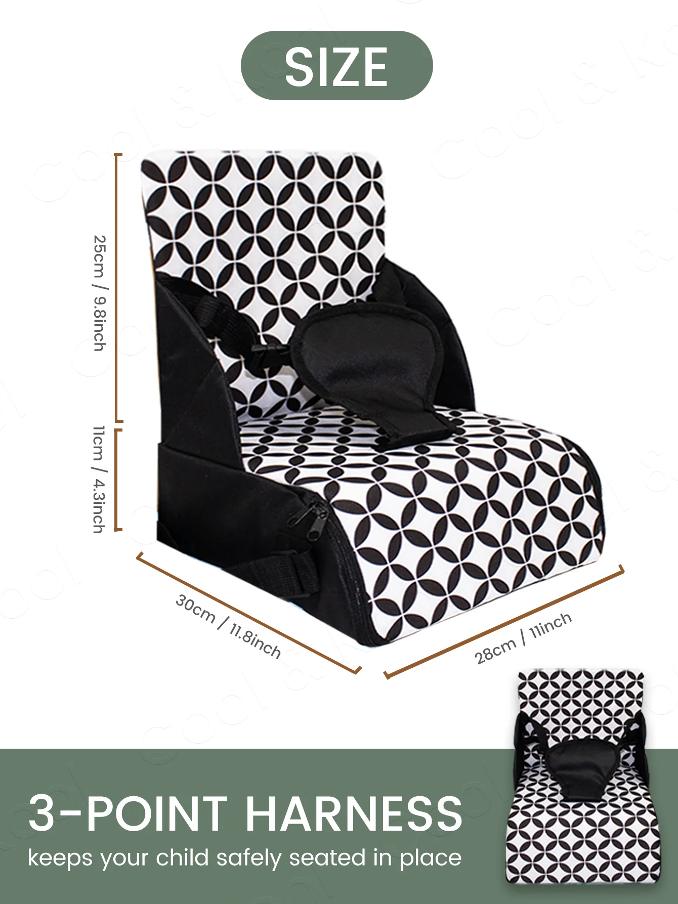 Portable Foldable Booster Seat for Travel, Easy-Clean Cushion with Secure Straps for Dining Out & Visits