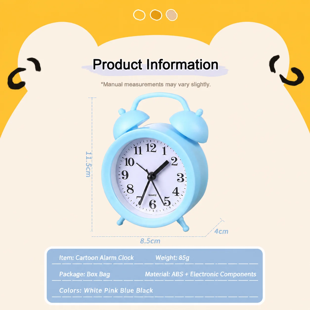Compact Alarm Clock Classic Quartz Desk Timepiece Loud Twin Bell Student Table Watch Silent Bedside Counter Decoration
