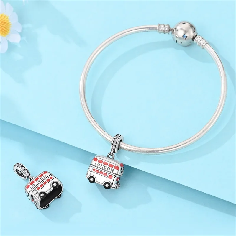 925 Sterling Silber Reise-Anhänger „Rund um die Welt“ mit Beijing, Paris, Mailand für Damen, passend für Original-Armbänder, DIY-Schmuckgeschenke – Detail 2