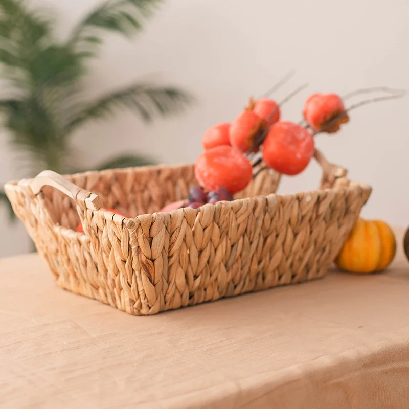 Straw Basket Traditional Environmental Protection Hand-woven Storage Basket Wooden Sorting Fruit Clutter Toy Kitchen Basket