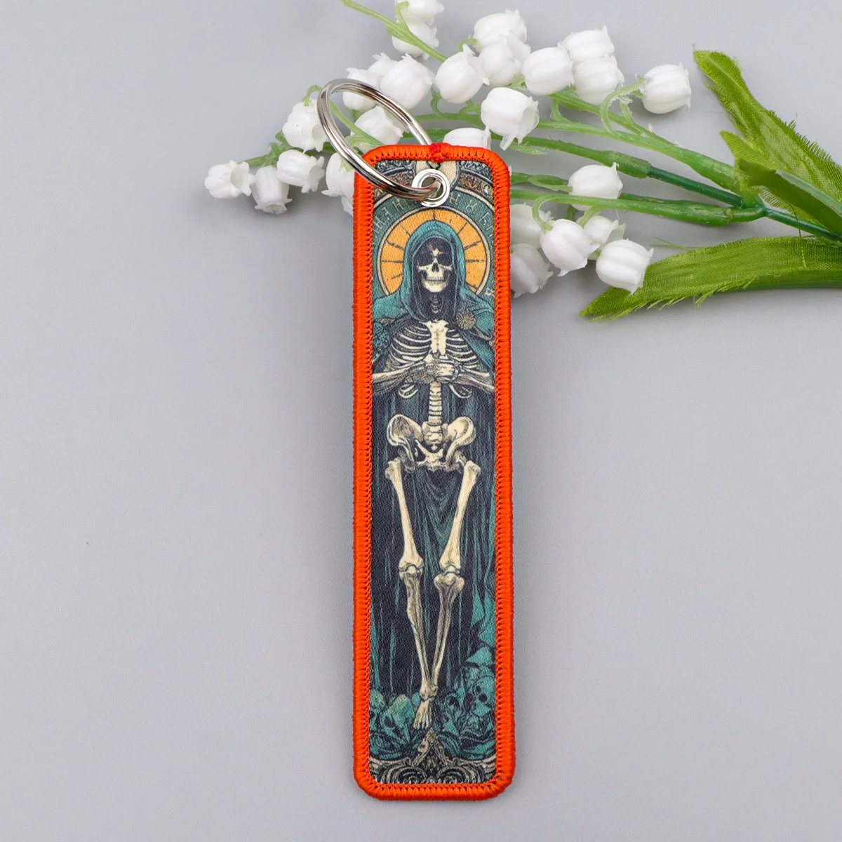Gothic Dark Wizard Skeleton Keychain for Cars Backpack Tarot Key Holders Fashion Embroidery Keyrings Key Tag Jet Tag Accessories
