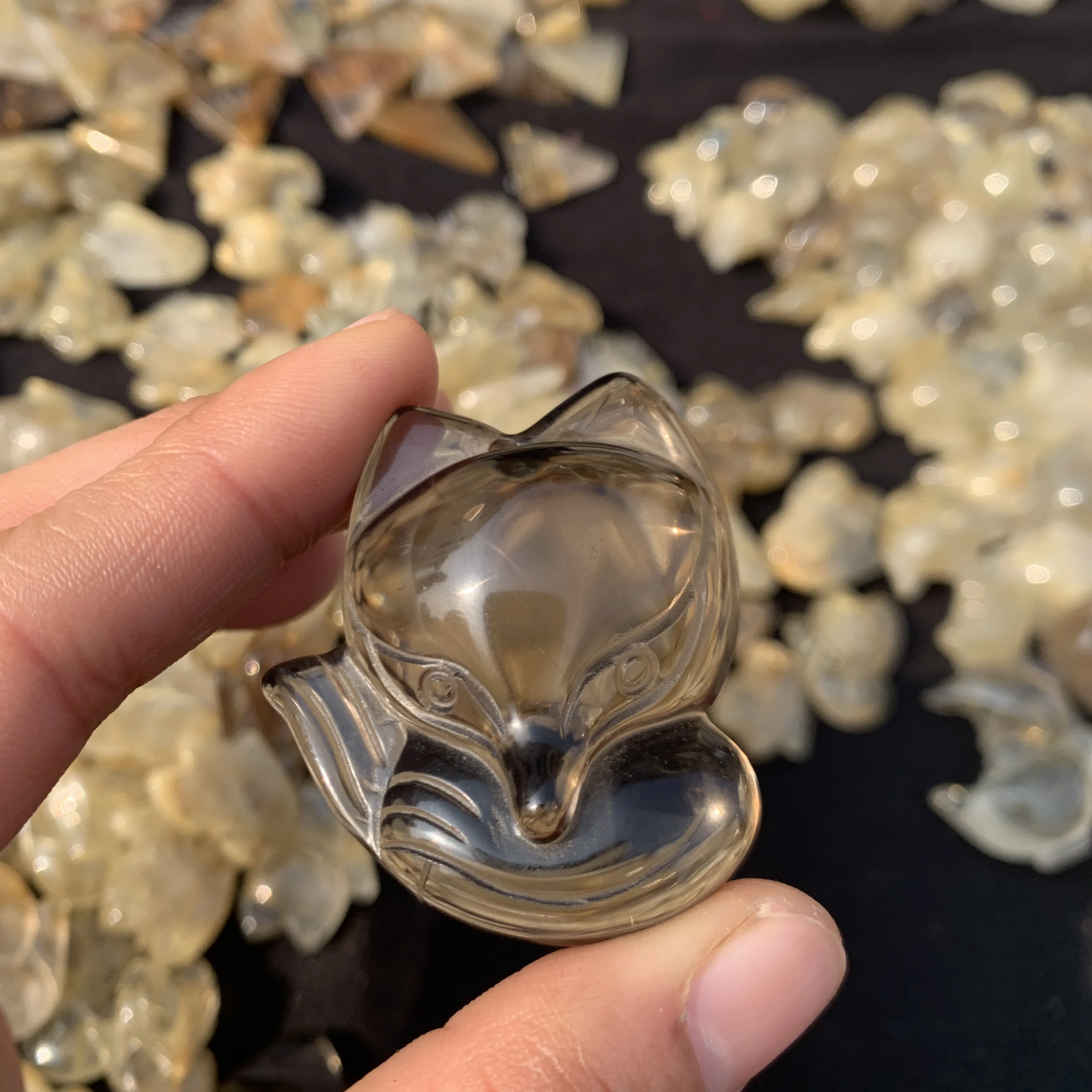 Natural Smoky quartz Fox with Hole Spirit Animal quartz crystal carved fox for Collector