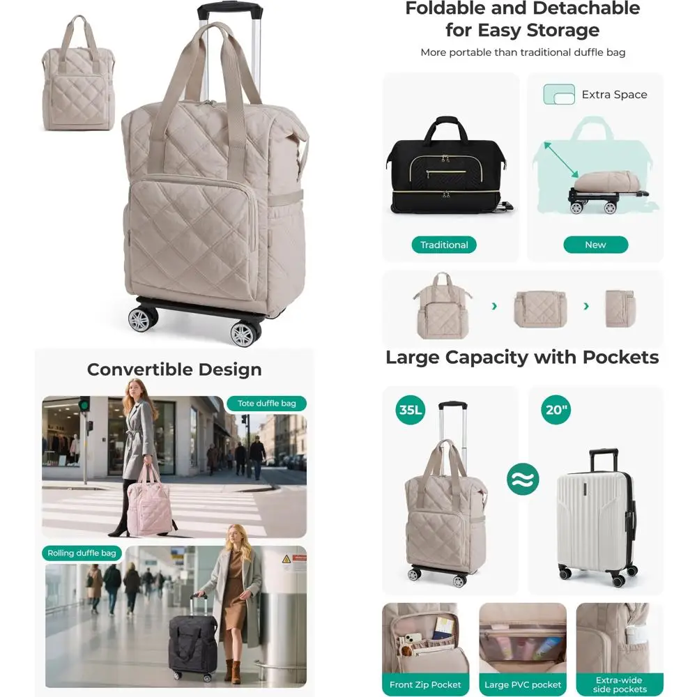 حقيبة سفر دوارة سعة 35 لترًا مع عجلات قابلة للفصل، وجيب مبلل من مادة PVC، وأمتعة للمسافرين #1