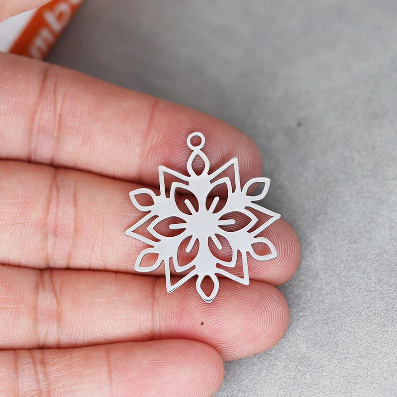 3pcs DIY Craft Tassels Earrings Necklace Snowflake Charms for Jewelry Making Stainless Steel Pendant Christmas Bulk Accessories