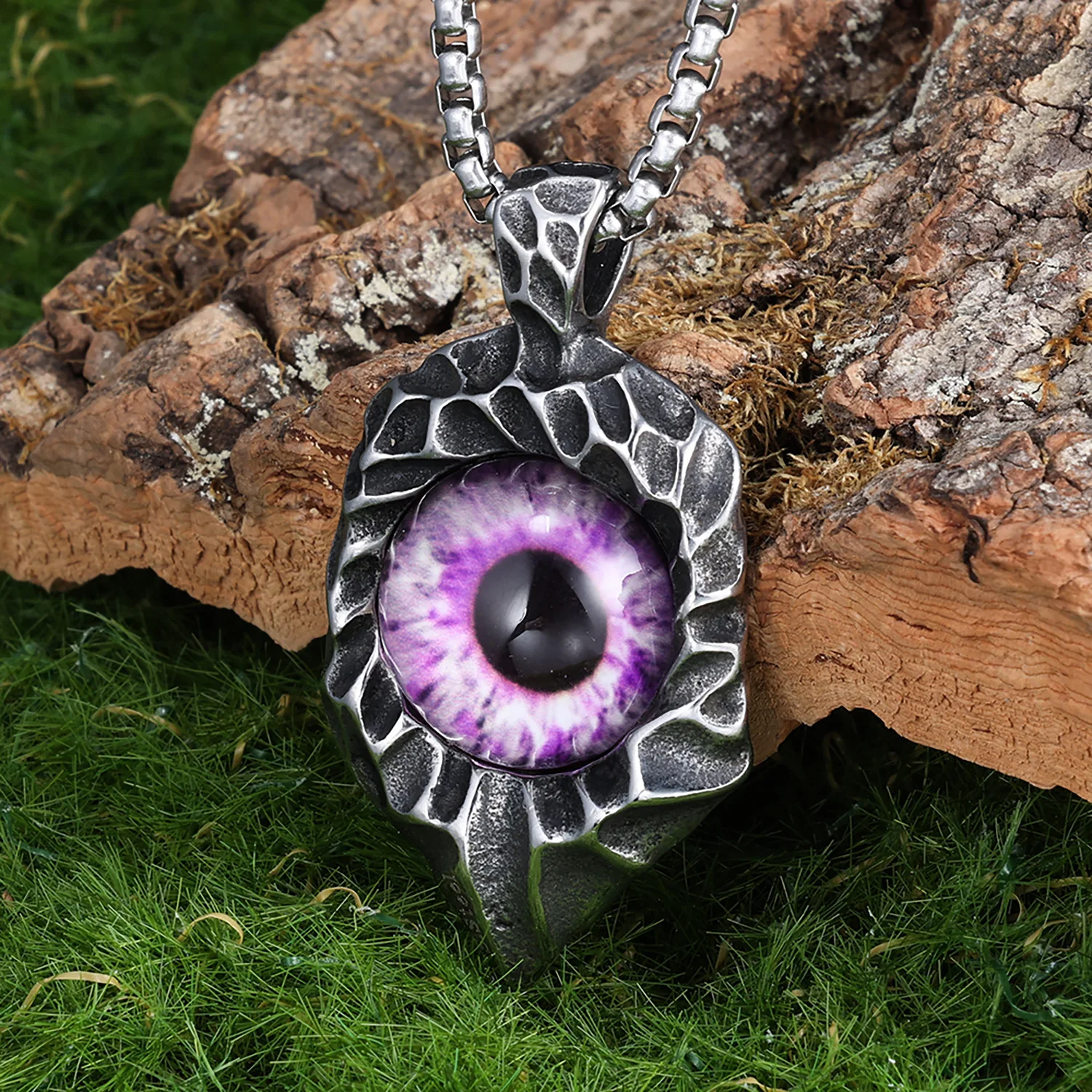 Hot Selling Personality Trend Necklace Purple Eye Shape Pendant Stainless Steel Titanium Steel Quality Men's Holiday Gift