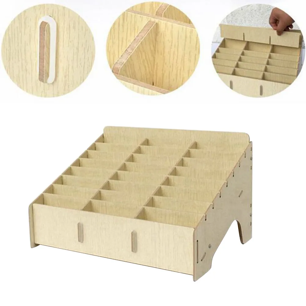 

Деревянный органайзер для хранения с 24 отделениями, настольная подставка для офиса, школы, лаборатории, конференц-зала, держатель для телефонов, эффективный настольный органайзер