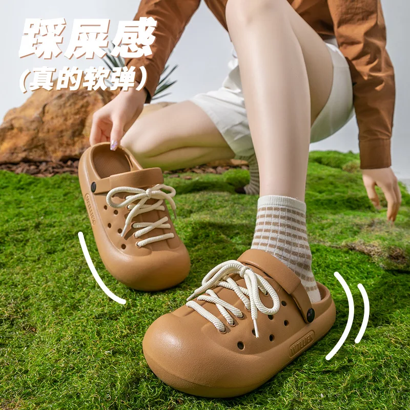 Female Garden Shoes Ins Korean Version EVA Lace Up Sandals Summer Non-Slip Outside To Wear Beach Shoes Students Girls Gift