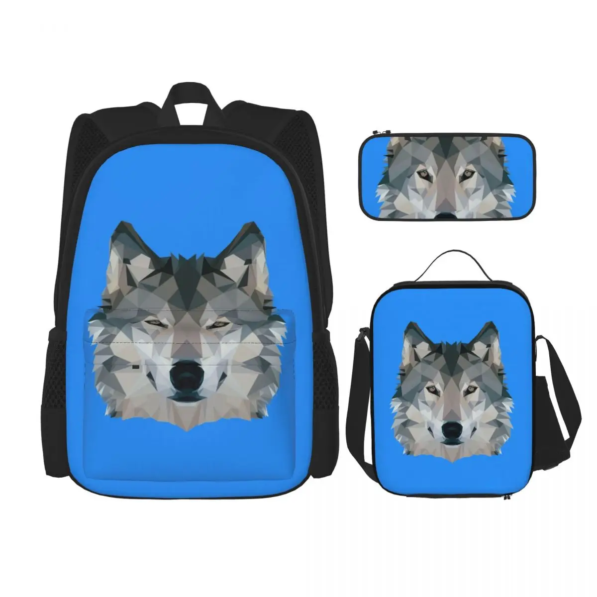 

Wolf Backpacks Boys Girls Bookbag Children School Bags Cartoon Kids Rucksack Lunch Bag Pen Bag Three-Piece Set