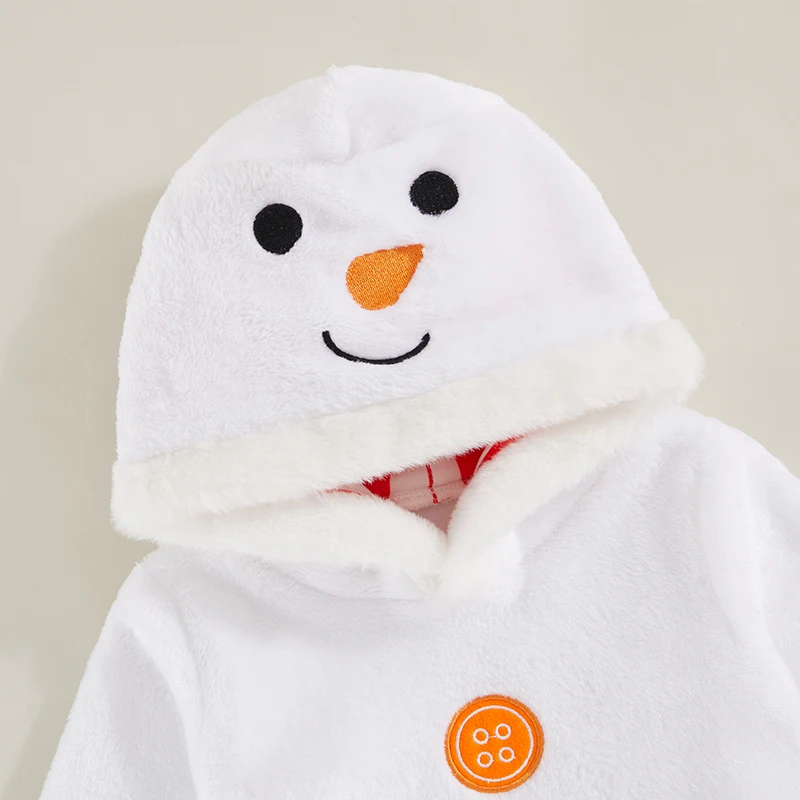 Christmas Baby Outfits Toddler Snowman Costume Long Sleeve Embroidery Plush Hooded Romper Scarf Set Newborn Clothes