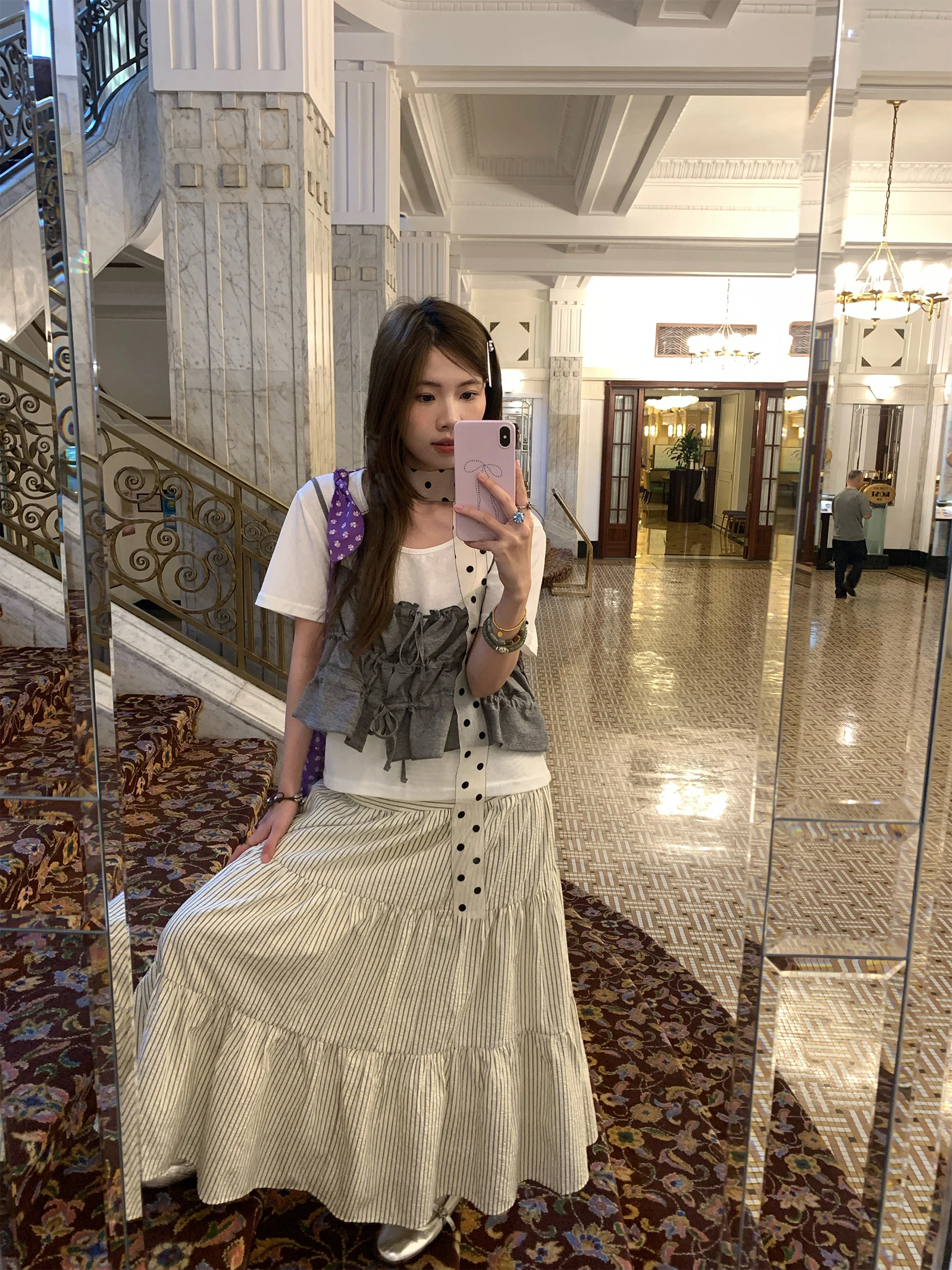 

Hi Hi Dry Cup Wave Girl Korean Retro Pleated Stripe ter Skirt Set Spring Summer Women's Faion Set Long Pants ort Sv...