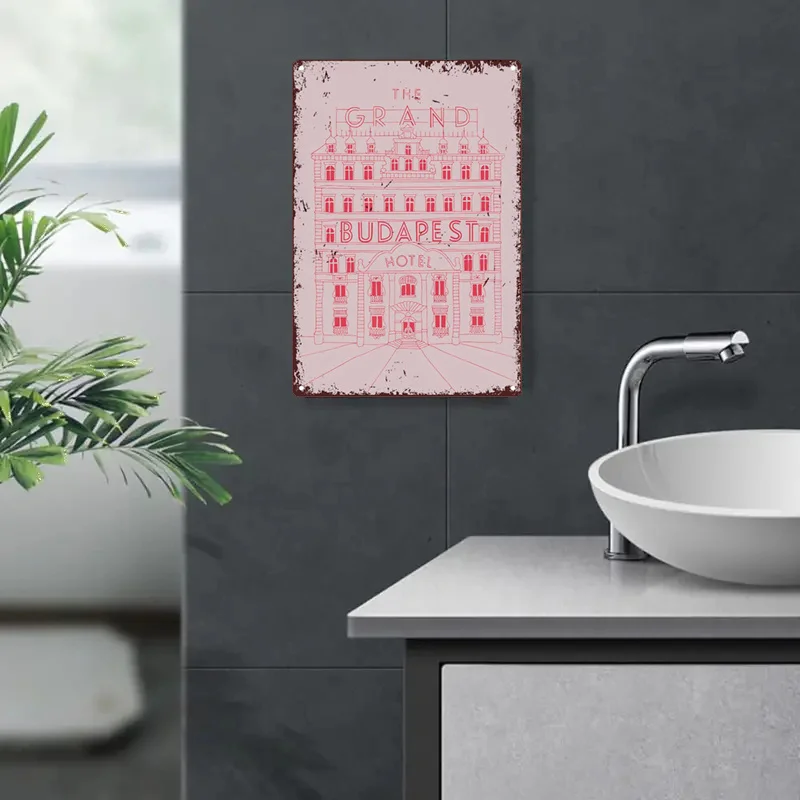 1 قطعة ، علامات معدنية عتيقة القصدير اللوحة جراند بودابست فندق مبدع بناء رسم ريترو خمر نظرة جدار الفن لشريط ، مقهى ، بيا