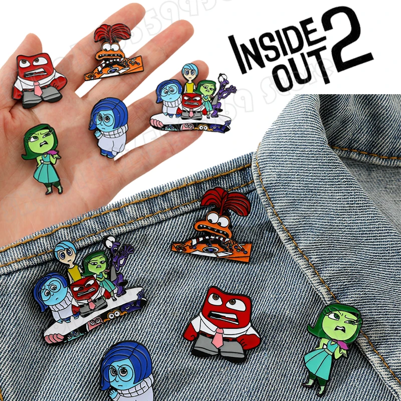 

Cartoon Inside Out 2 Metal Brooch Anger Disgust Sadness Cute Anime Resin Collar Pin Clothing Decoration Jewelry Friend's Gift