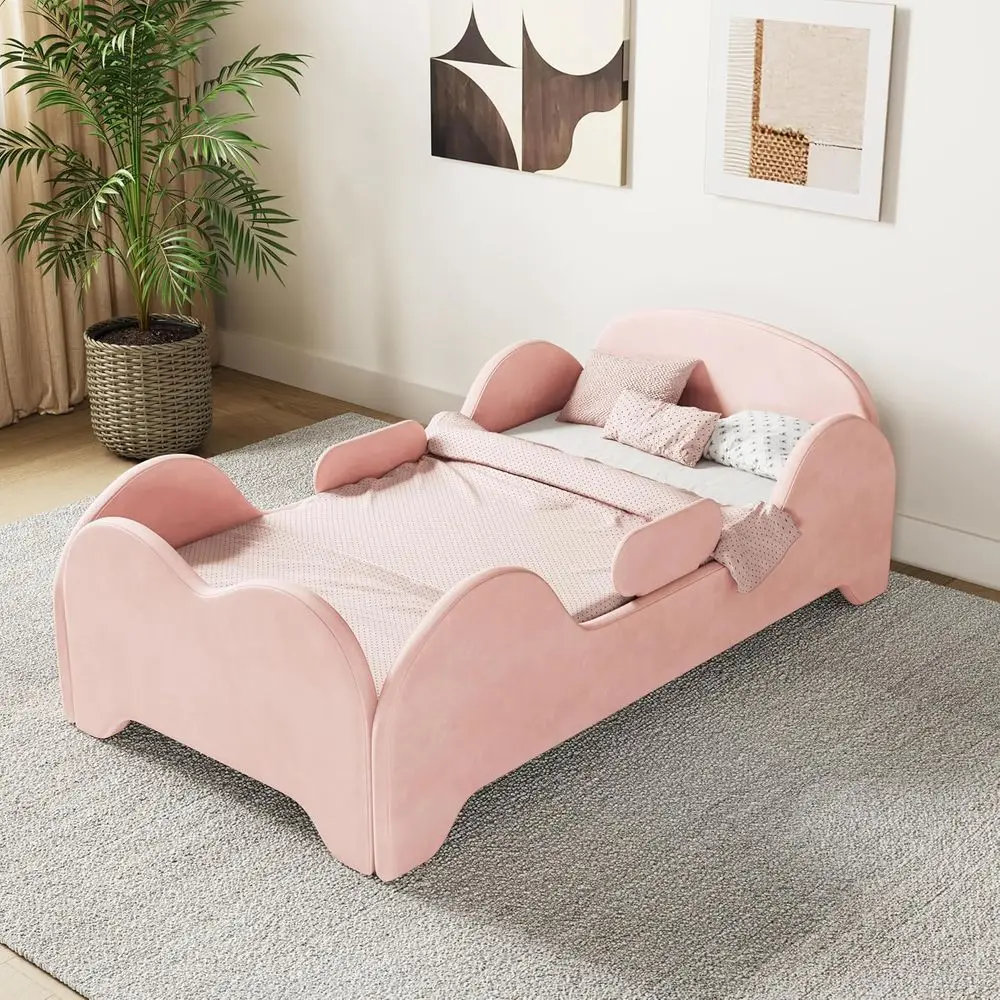 

Pink Toddler Bed with Enhanced Safety Rails, Crib-Sized, Certified Fabric, Low to Floor Design
