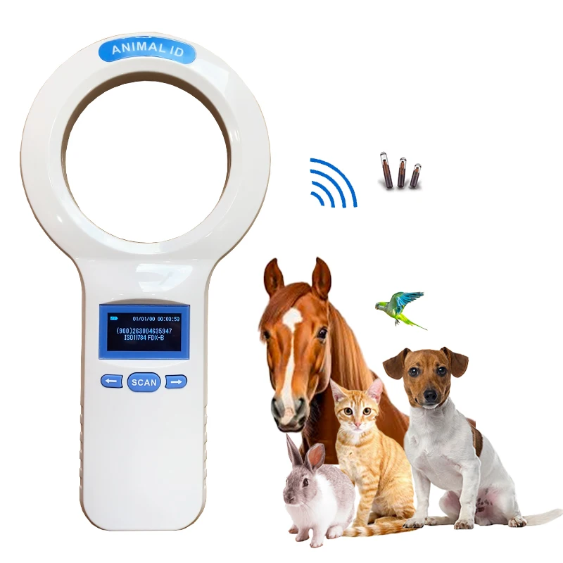 long read distance 134.2Khz Animal ID Reader Microchip FDX-B RFID handheld scanner for fish, camel,pet,cat,dog,horse ISO11784/85