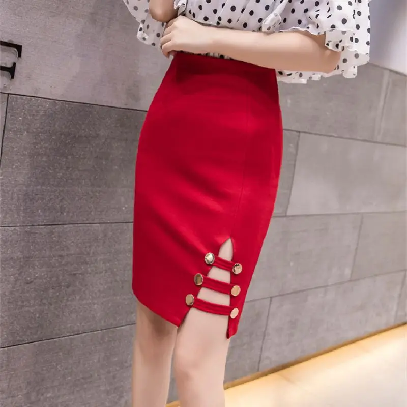 New Spring and Summer Women\'s Solid Colors High Waist Slim Bag Hip A-Line Temperament Fashion Commuter All-match Skirt