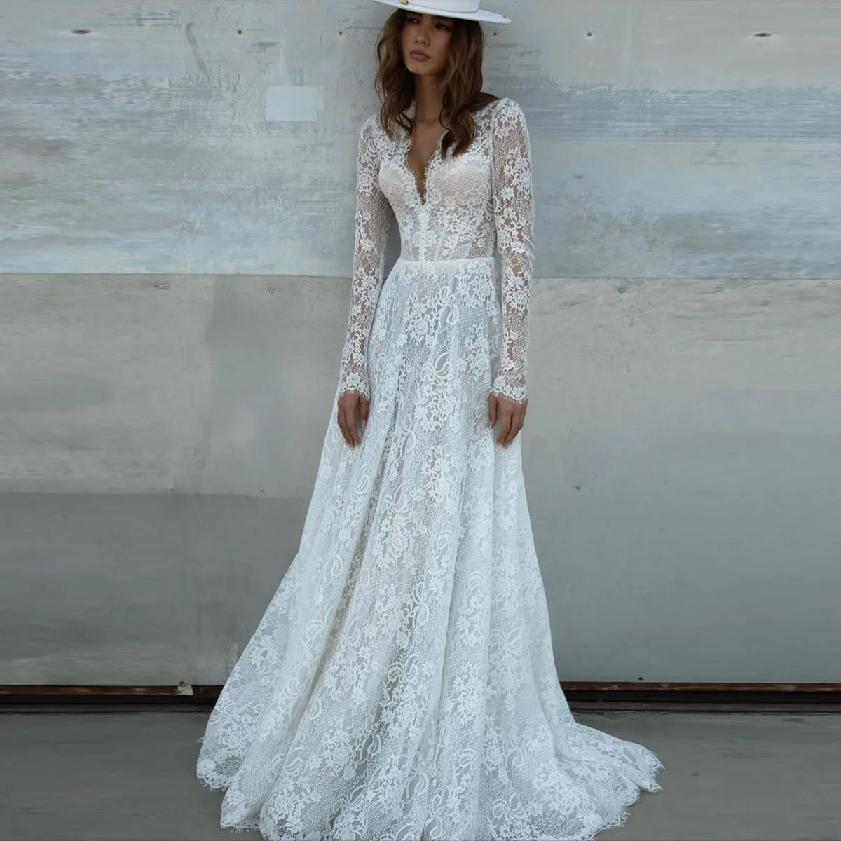 Customized Luxury V Neck A-Line Wedding Dresses Applique 3D Flowers Beading Lace Pleat Bridal Gown Vestidos De Noiva