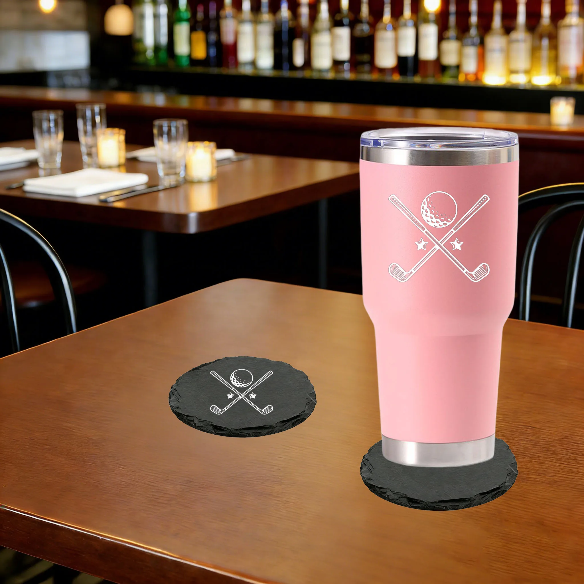 30oz Personalized Name Travel Mug Stainless Steel Insulated Tumbler WIth Laser Engraving Round Slate Drink Coasters