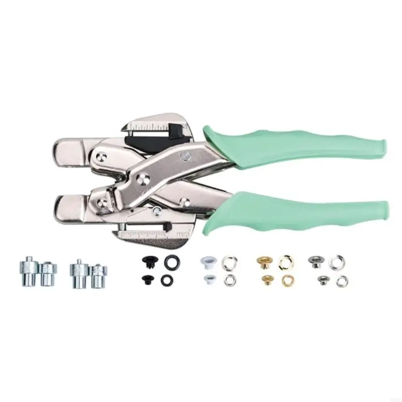 Q6PA Eyelet Tool with Metal Lever Plier, 3MM and 5MM Interchangeable Dies, Eyelets, and Case for Loose Planning and Album Making