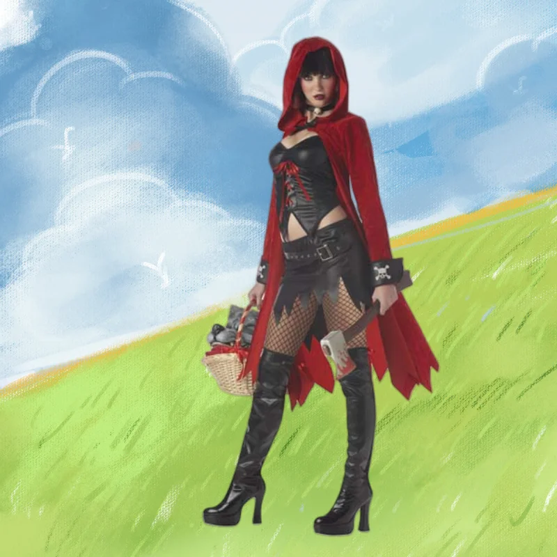 

Sexy Cosplay Dark Red Riding Hood Costume Halloween Fashion Party Performance Outfit