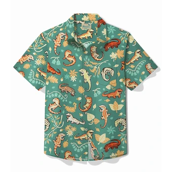 Camisas hawaianas de diseñador para hombres, Tops de solapa de manga corta, ropa de calle de moda, estampado 3d, dibujos animados, Anime, Cocodrilo, blusa hawaiana informal