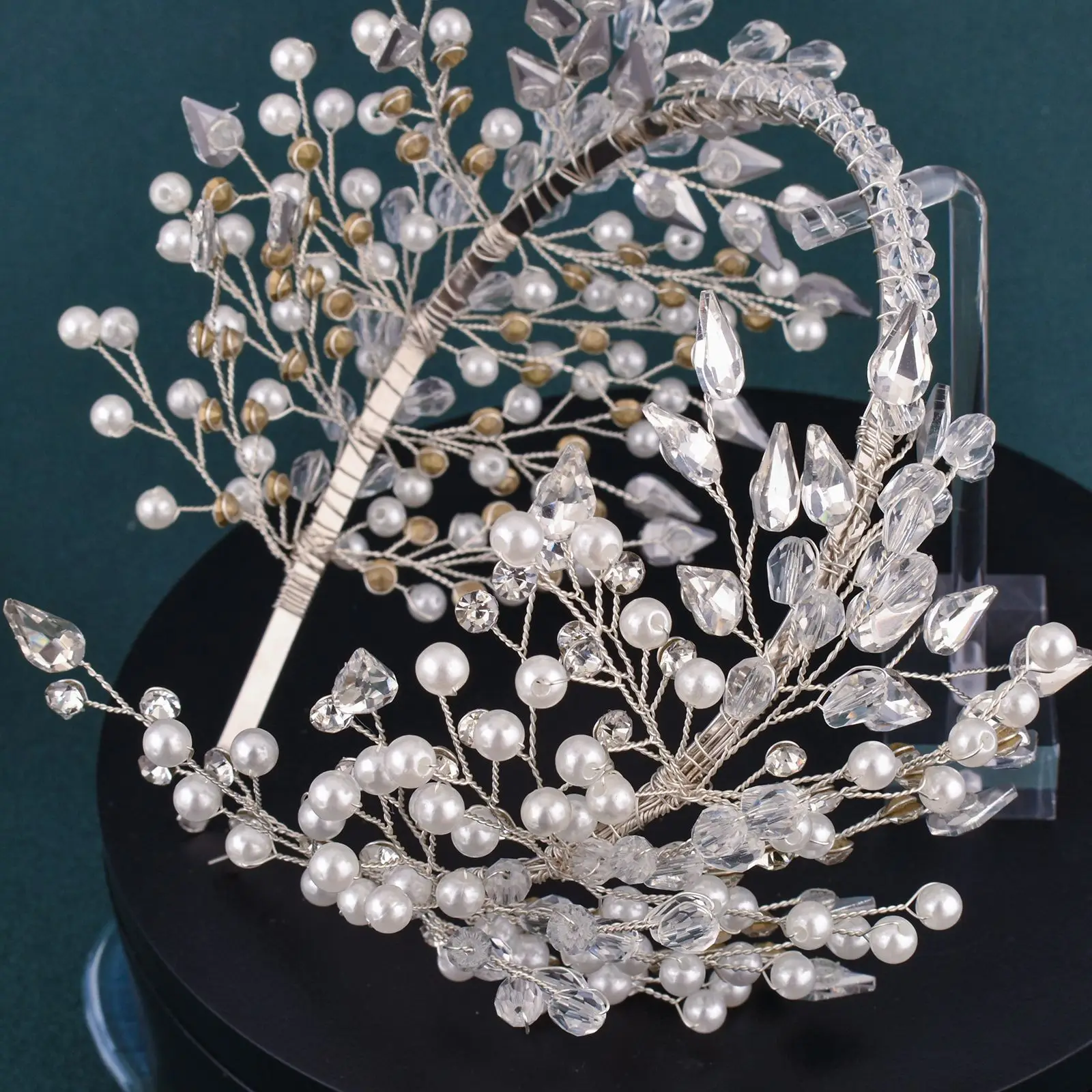 DZ163 Aro para el pelo de novia con perlas y diamantes de imitación, tocado de cadena con cristales brillantes, Tiara para boda, diadema para novia, accesorios para el cabello para mujer