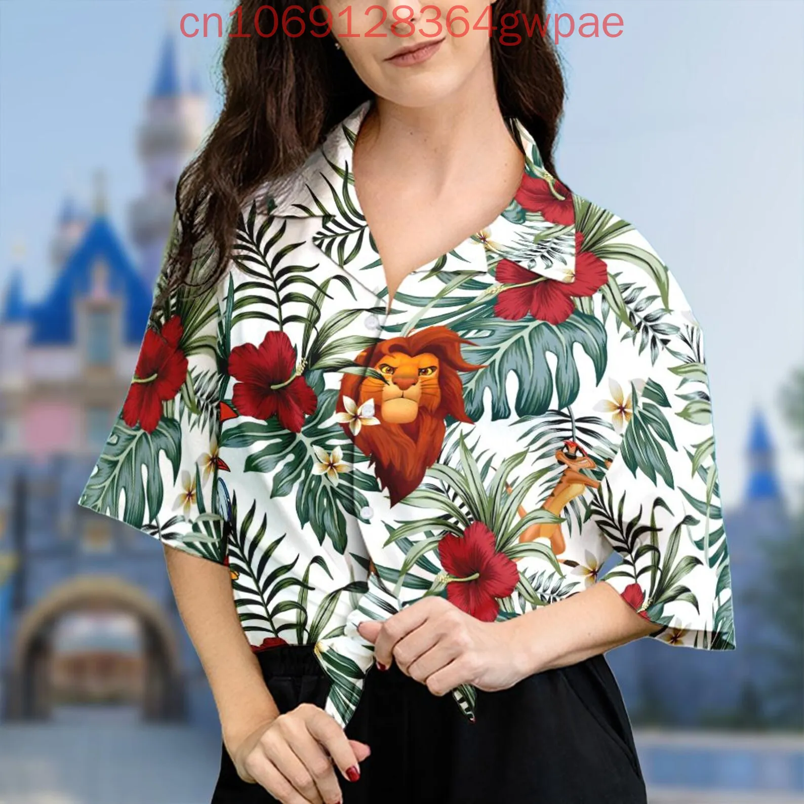 Disney Simba Dames Hawaii Shirt Mode Hawaiiaans Shirt The Lion King Zomer Casual Vakantie Dames Strandshirts met korte mouwen