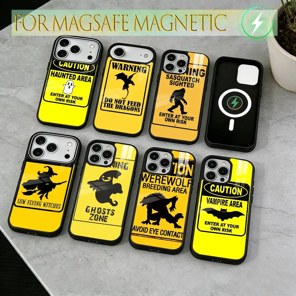 

Warning tape Phone Case For iPhone17,16,15,14,13,12,11 Plus,Pro Magnetic For Magsafe Wireless Charging