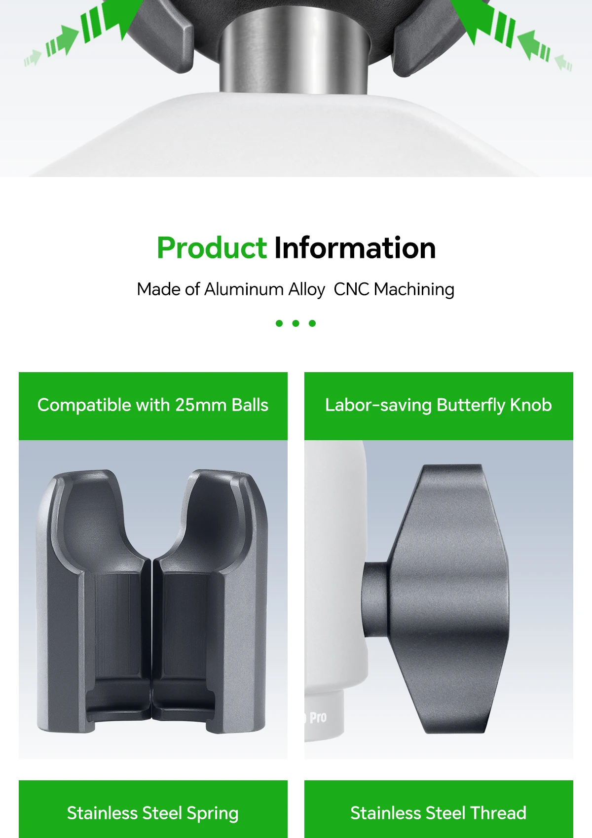 FANAUE Schwenkarm-Halterung Kompatibel mit 1 Zoll Kugelhalterung mit M6/M8/M10/1/4 Zoll Schraube/25mm Kugel für Fahrrad- und Motorradkameras – Detail 5