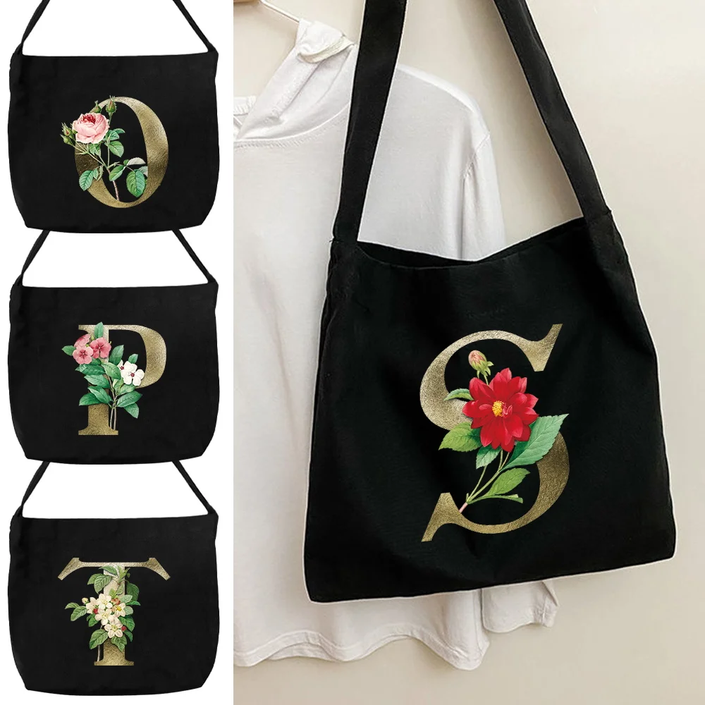 

Новая минималистичная холщовая сумка на плечо, портативная многофункциональная сумка на плечо, серия дорожных сумок с золотым цветком и буквенным узором