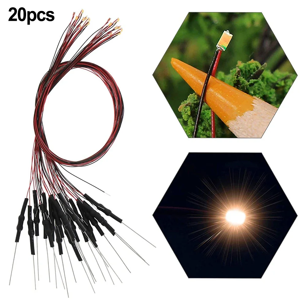 20 piezas 9-12V precableado 0603 lámpara LED Chip presoldado con cable blanco cálido diodo emisor de luz DIY modelo ferroviario escenas decoración de luz