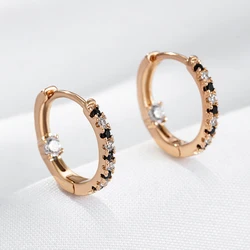Wbmqda Simple Fashion Black And White Zircon Hoop Earrings For Women 585 Rose Gold Color Girl Children Daily Jewelry Accessories