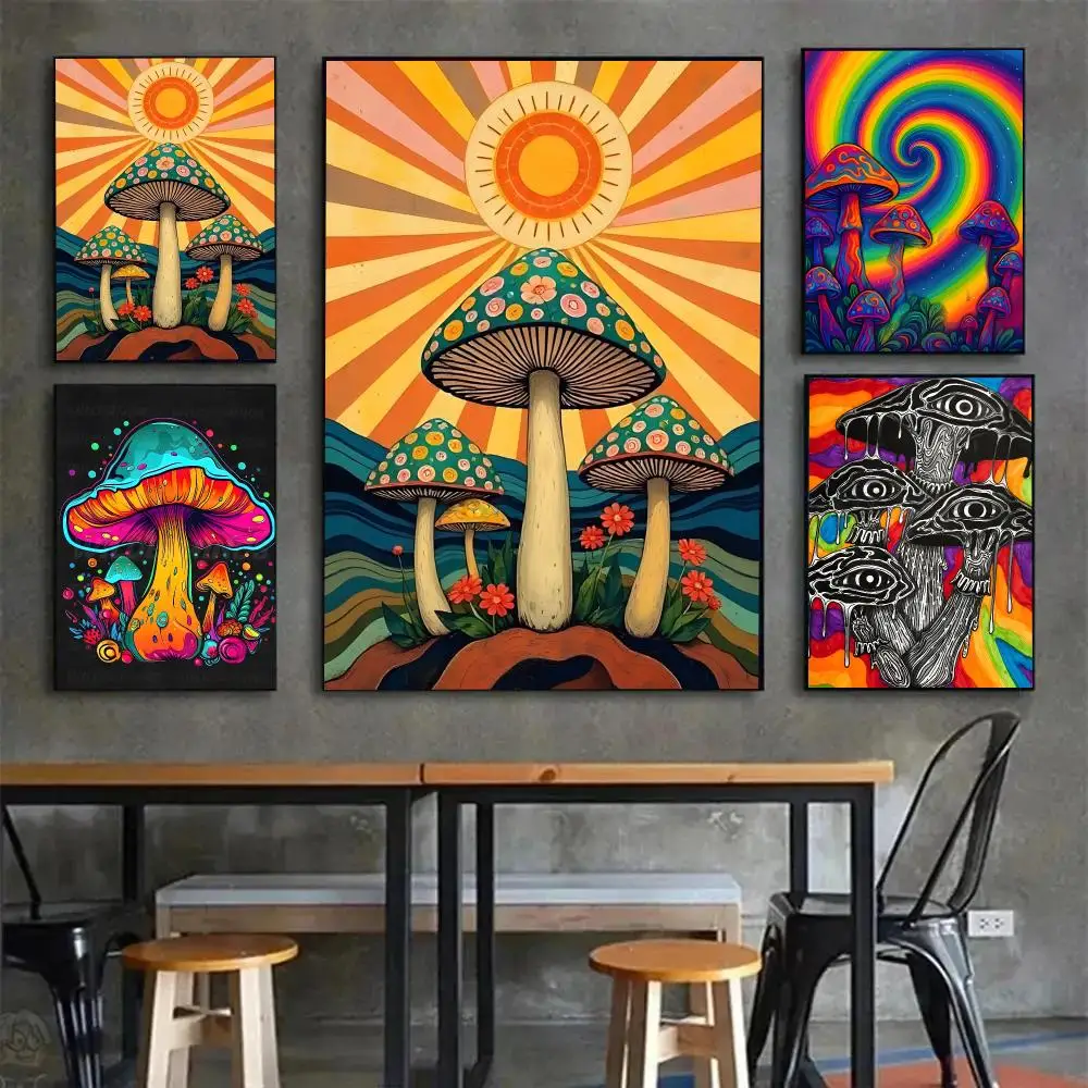 Art Psychedelic Art Motif Psychedelic Mushroom Poster Painting Wall Art Mural for Living Room Home Decor and Gifts