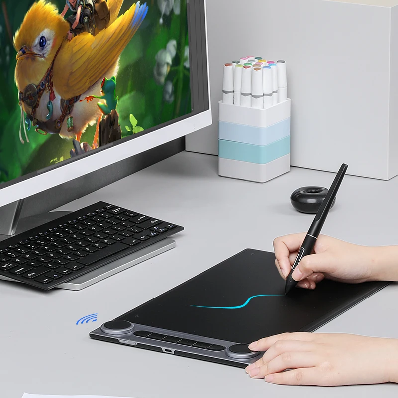 

Dial 2 Controller Wireless Connection Digital Pen Drawing Tablet Q630M Design Graphic Tablet